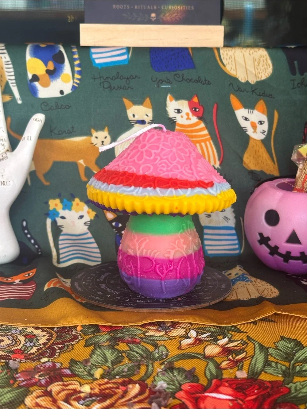 Rainbow Floral Mushroom Candle